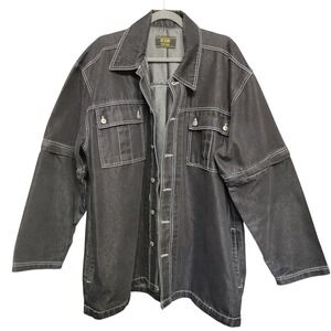 Rodin Gold Classic Denim Jacket Mens XL Black Contrast Stitch Convertible Sleeve